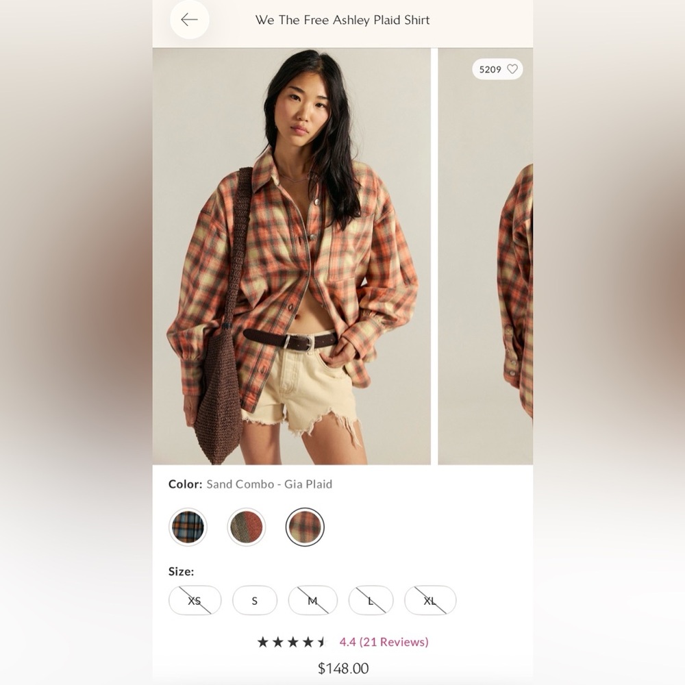 We The Free Ashley  Plaid Button-Up Shirt in Sand, Rust and Cream